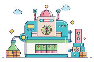 Automated Money Generation Machine Futuristic Fintech Robot Cash Flow System for Passive Income and Wealth Building vector