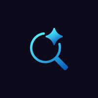 Ai technology magnifying glass icon with shining star symbolizing insight and discovery vector