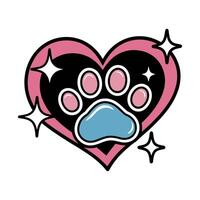 Heart and Paw Print with Sparkles Emblem vector