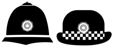 UK Policeman's helmet and policewoman's hat isolated on white background, British law enforcement graphic element vector
