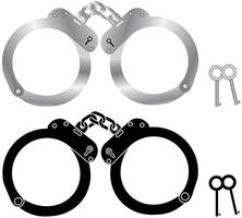 Set of Silver and Black Handcuffs with keys isolated on a white background, Crime or theft concept graphic element vector
