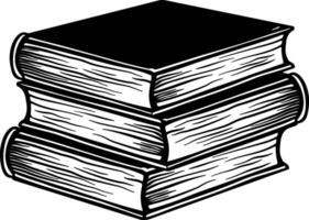 Black and white illustration of a stack of books with simple outlines and minimalistic style, suitable for educational, academic, or library-related design concepts vector