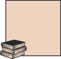 Black and beige square frame with copy space and vintage style stack of books in corner. Minimalist retro academic layout for education or literature design projects. vector