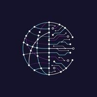 Logo of global made of circuit lines with technology big data flowing. illustration vector