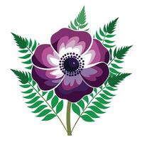 Vibrant Anemone Flower with Brightly Colored Petals and Leaves vector