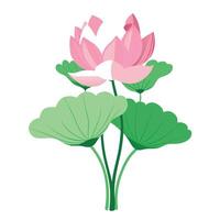 Detailed Lotus Plant with Delicate Flowers and Leaves in a Natural Setting vector