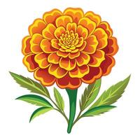 Intricate Details of a Marigold Flower in a Natural Setting with Wildflowers and Butterflies vector