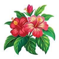 Intricate Details of a Hibiscus Plant in a Natural Setting with Wildflowers and Butterflies Isollated on White Background vector