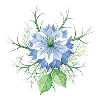 Intricate Details of a Love-in-a-Mist Flower in a Natural Setting with Wildflowers and Butterflies vector
