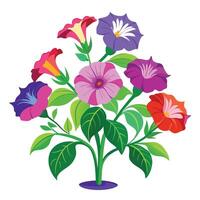 Petunia Plant with Pink Flowers and Green Leaves in a Garden Setting vector