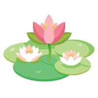 Intricate Details of a Water Lily Plant in a Natural Setting with Wildflowers and Butterflies Isollated on a White Background vector