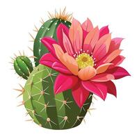 Cactus Flower with Yellow Petals and Green Leaves in a Garden Setting vector