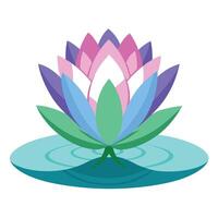 Beautiful Lotus Flower with Large Pink Petals and Green Leaves Isollated on a White Background vector