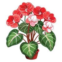 Intricate Details of a Begonia Plant in a Natural Setting with Wildflowers and Butterflies Isollated on a White Background vector