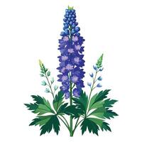 Intricate Details of a Delphinium Plant in a Natural Setting with Wildflowers and Butterflies vector