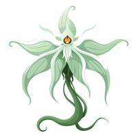 Intricate Details of a Ghost Orchid in a Natural Setting with Wildflowers and Butterflies vector