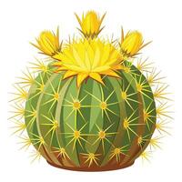 Vibrant Golden Barrel Cactus with Brightly Colored Flowers and Leaves in a Natural Setting vector