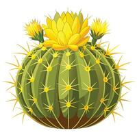 Intricate Details of a Golden Barrel Cactus in a Natural Setting with Wildflowers and Butterflies vector