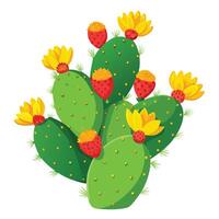 Prickly Pear Cactus with Yellow Flowers and Green Leaves in a Garden Setting vector