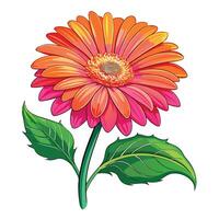 Vibrant Vibrant Gerbera Daisy with Delicate Petals and Leaves in a Natural Setting vector