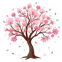 Cherry Blossom Tree with Yellow Flowers and Green Leaves in a Garden Setting vector