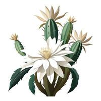 Night Blooming Cereus with Yellow Petals and Green Leaves in a Garden Setting vector
