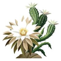 Night Blooming Cereus with Purple Petals and Green Leaves in a Garden Setting vector