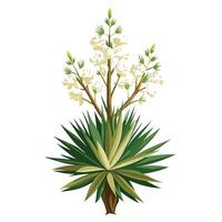 Intricate Details of a Yucca Plant in a Natural Setting with Wildflowers and Butterflies vector
