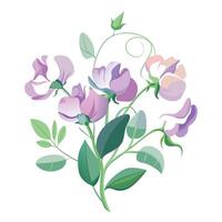 Intricate Details of a Sweet Pea Plant in a Natural Setting with Wildflowers and Butterflies in a Garden with a Pond vector