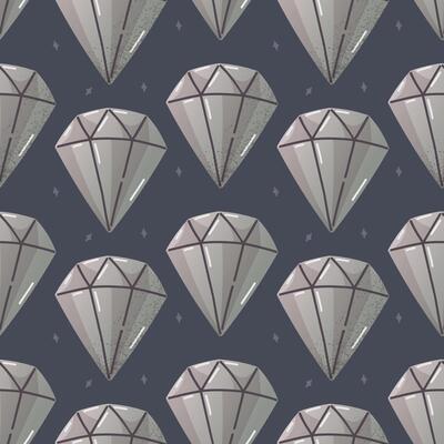 Gray Diamond cartoon seamless pattern. Stylized Geometric Gemstone with Grunge Texture for Jewelry, Luxury, or African Themed Graphic Design Projects