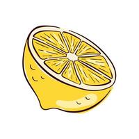 Bright yellow lemon half with juicy segment in flat style on white background. Ideal for food, drink, health and summer themed design. vector