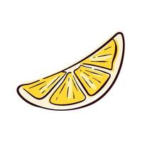 Lemon slice yellow with juicy texture in flat style on white background. Ideal for food, drink, health or summer theme design. vector