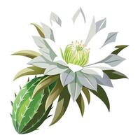 Intricate Details of a Queen of the Night Cactus Flower in a Natural Setting with Wildflowers and Butterflies vector