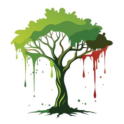 Intricate Abstract Ink Splash Tree with Delicate Leaves and Trunk in a Fantasy Setting