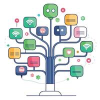 Vibrant AI Chatbot Tree with Brightly Colored Leaves and Trunk in a High-Tech Setting vector
