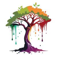 Abstract Ink Splash Tree with Colorful Leaves and Trunk vector