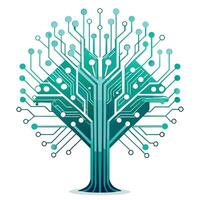 Botanical Digital Tree with Green Leaves and Trunk in a Natural Setting vector