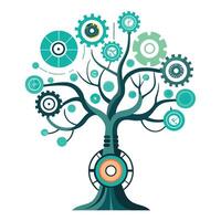 AI-Powered Robot Tree with Modern Leaves and Trunk in a Futuristic Setting vector