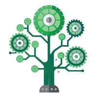 Intricate AI-Powered Robot Tree with Delicate Leaves and Trunk in a Fantasy Setting vector