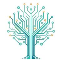 Digital Tree with Modern Leaves and Trunk in a Futuristic Setting vector