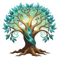 Botanical Ancient Sacred Tree with Green Leaves and Trunk in a Natural Setting vector