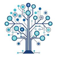 Vibrant Artificial Intelligence Tree with Brightly Colored Leaves and Trunk in a High-Tech Setting vector