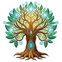 Intricate Ancient Sacred Tree with Delicate Leaves and Trunk in a Fantasy Setting vector
