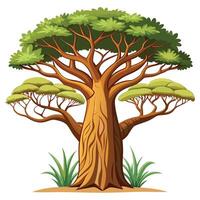 Intricate Ancient Baobab Tree with Delicate Leaves and Trunk in a Fantasy Setting vector