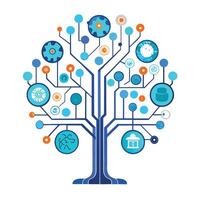 Botanical Artificial Intelligence Tree with Green Leaves and Trunk in a Natural Setting vector