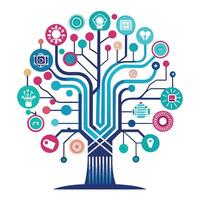 Intricate Artificial Intelligence Tree with Delicate Leaves and Trunk in a Fantasy Setting vector