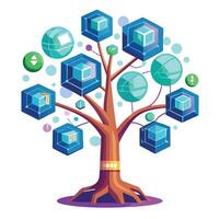 Intricate Augmented Reality AR Tree with Delicate Leaves and Trunk in a Fantasy Setting vector