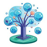 Vibrant Augmented Reality AR Tree with Brightly Colored Leaves and Trunk in a High-Tech Setting vector