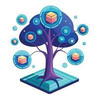 Geometric Augmented Reality AR Tree with Modern Leaves and Trunk in a Futuristic Setting vector