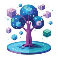 Abstract Augmented Reality AR Tree with Colorful Leaves and Trunk in a Whimsical Setting vector